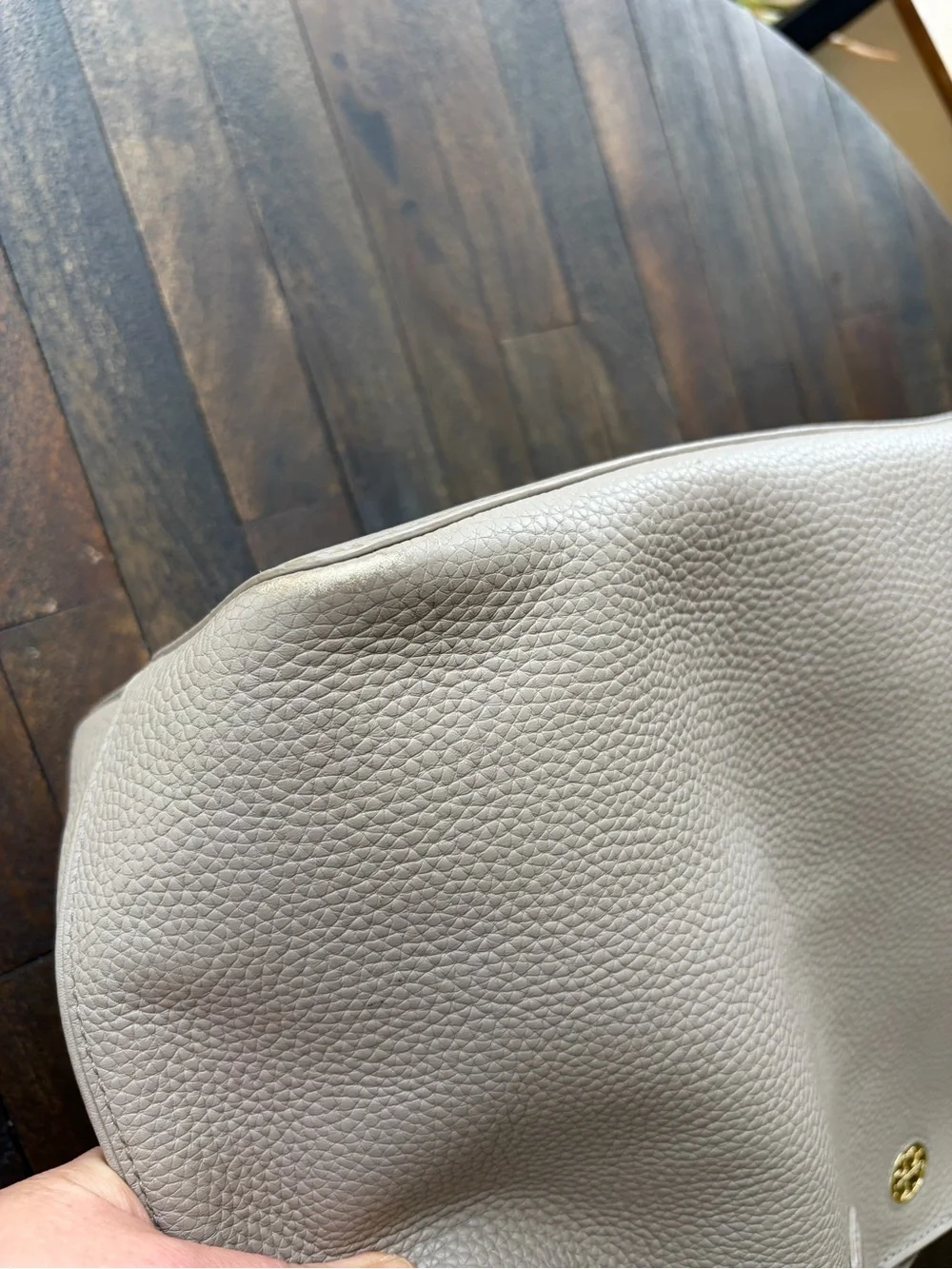 Tory Burch Pebbled Leather Tote with Logo Medallion